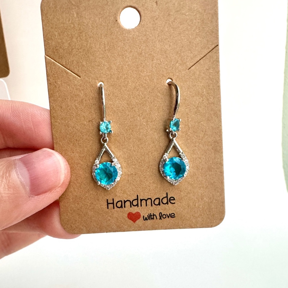 Swiss Blue Crystal Halo Drop Earrings Silver (Mix & Match 2 for $15)